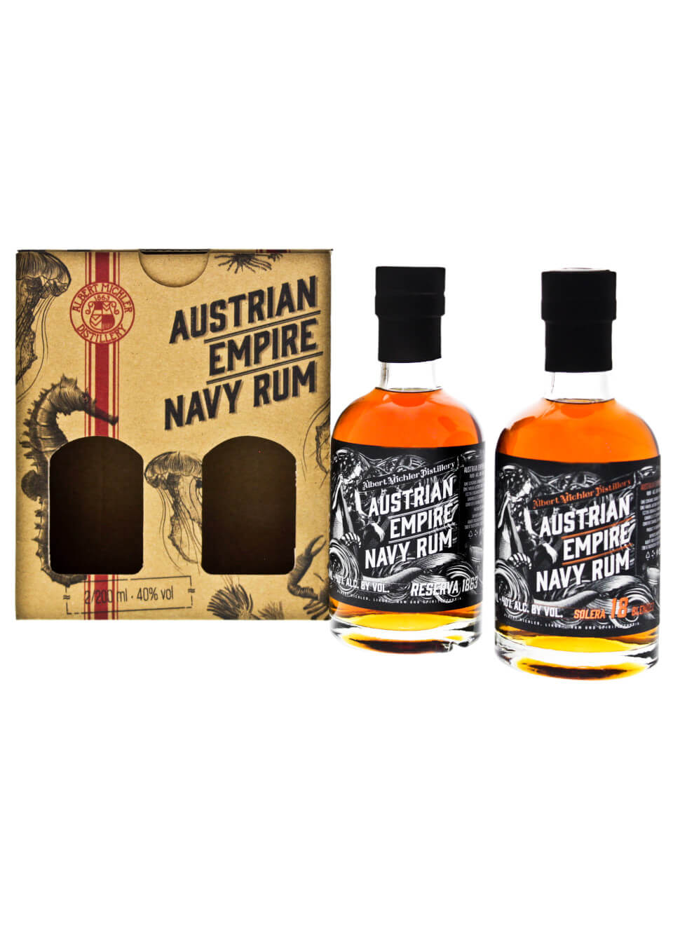 Albert Michlers Austrian Empire Navy Reserva 1863 und Solera 18 Jahre 2x 0,2 L mit Geschenkverpackun