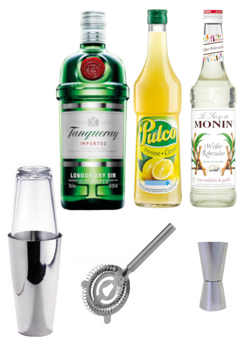 Barset mit Tanqueray Gin, Pulco Zitrone & Monin Rohrzuckersirup 0,7 L