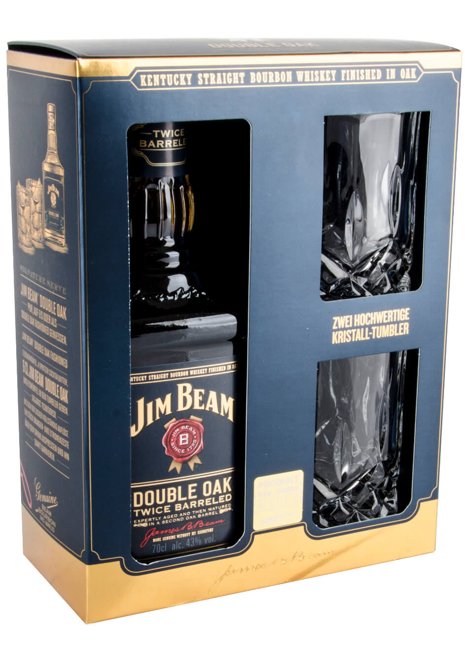 Jim Beam Double Oak Bourbon Whiskey mit Kristalltumbler 0,7 L