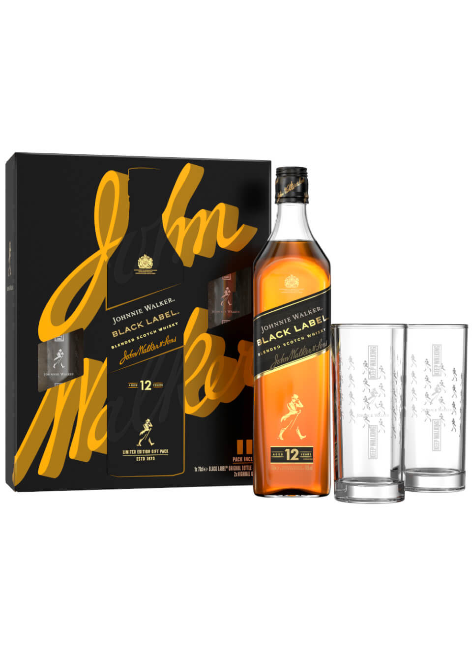 Johnnie Walker Black Label mit 2 Gläsern 0,7 L