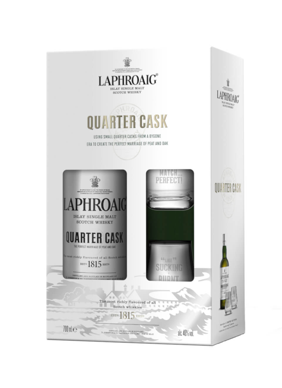 Laphroaig Quarter Cask Islay Whisky Geschenkpackung mit 2 Gläsern 0,7 L